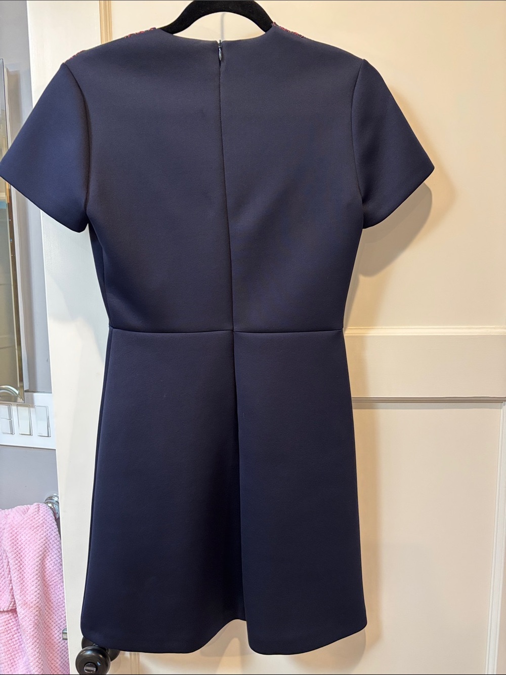 Sandro navy mini dress with burgundy lace applique - Picture 6 of 6